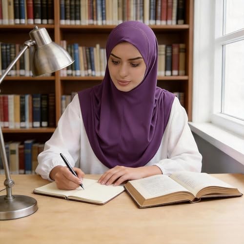 Instant Hijab Ready To Wear Hijab Scarf for Women Soft Long Muslim Jersey Hijabs Head Scarf for Prayer Abaya - color: Purple