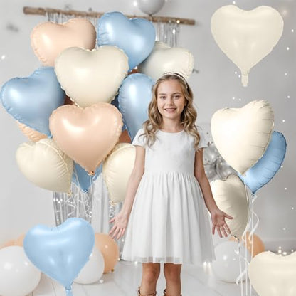 Baby Blue Apricot Heart Balloon, 10PCS Foil for Baby Shower Birthday Party - color: Blue Apricot White