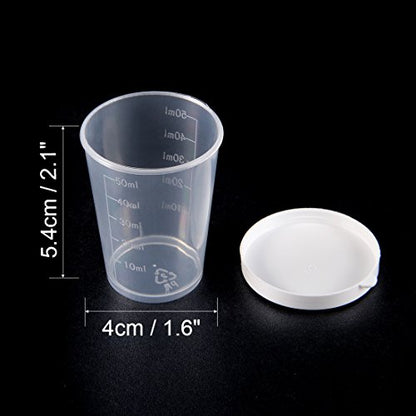 uxcell Measuring Cup 50ml Plastic Graduated Beaker Transparent with Lid for Lab Kitchen liquids 12pcs