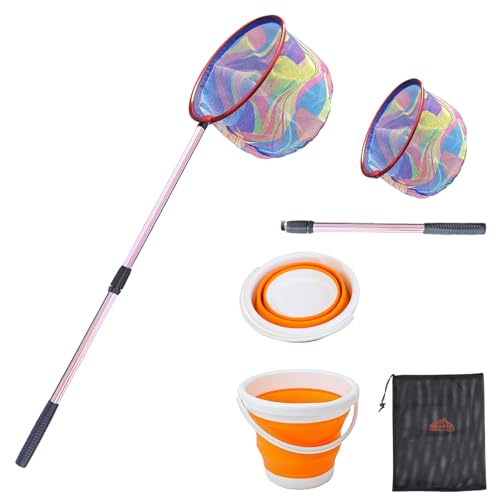 Fishing Nets with Bucket Fishing Retractable Landing Net Lightweight Aluminum Pole with Non-Slip Handle for Catch and Release and Release Frogs Butterfly Youth Outdoor - style: Pink