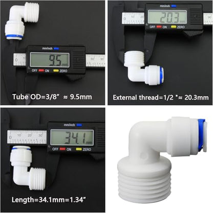 1/2"M Elbow to 3/8" Push-Fit for RO Water Filter, 5 Pcs | Elbow quick-connect fitting for reverse osmosis water filters, beverage dispensers & water purification. Plastic joint. - style: 1/2" Male Thread to 3/8" Quick-Connect Elbow