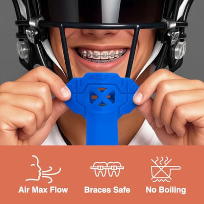 SLEEFS X Blue Football Mouth Guard - Lip/Mouthguard with Helmet Strap - Lip/Teeth Protector Mouthpiece - Moldable - for Youth/Adults, Men & Women Mouth Guard, Maximum Air Flow, Lacrosse, All Sports - color: Blue