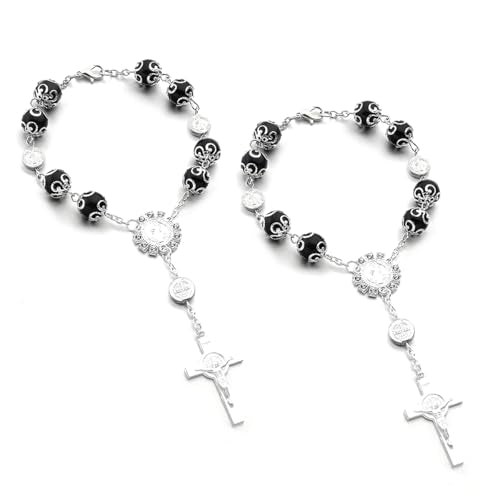 Ohleats Car Rosary for Rearview Mirror, Cross Blessing Pendant, Black-2PCS - color: Black-2PCS