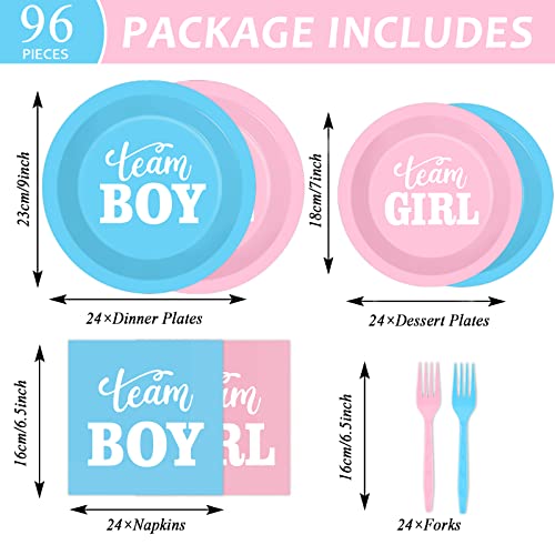 96 PCS Gender Reveal Party Supplies Gender Reveal Plates and Napkins Baby Shower Party Tableware Boy or Girl Disposable Paper Plates Napkins for Party Decorations Supplies Favors for 24 Guests - style: Gender Reveal