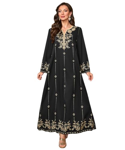 Muslim Abaya Kaftan Dress Traditional Islamic Attire Maxi Robe Eid Prayer Gown - color: Flower, size: Small