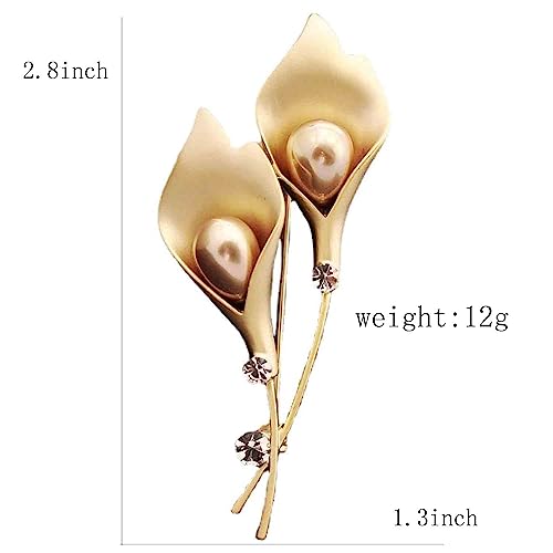 Crystal Pearl Flower Brooches Pins Fashion Beautiful Created Rhinestone Floral Brooch Good Idea for Party Dance Wedding Banquet for Elegant Women Girl - color: Gold Lily