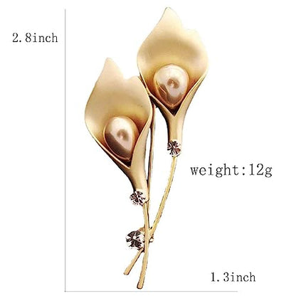 Crystal Pearl Flower Brooches Pins Fashion Beautiful Created Rhinestone Floral Brooch Good Idea for Party Dance Wedding Banquet for Elegant Women Girl - color: Gold Lily