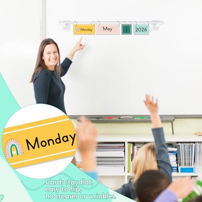 Boho Magnetic Flip Calendar for Classroom, Adjustable Rod Date Flip - color: 1-2