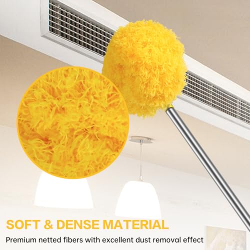 Ceiling Fan Cleaner Duster Reusable Microfiber Ceiling Fan Blade Cleaner Removable Duster with Extension Pole Adjusts 13 to 49.7 Inch for Cleaning Walls Bookshelves Furniture Door Window Top (Yellow) - color: Yellow