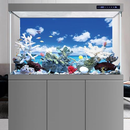 AWERT 36x20 inches Nature Landscape Aquarium Background Small Island Blue Sky White Cloud Beach Ocean Natural Scenery Fish Tank Background Beach and Sea Scenery Fish Tank Background - size: 36x20in/90x50cm