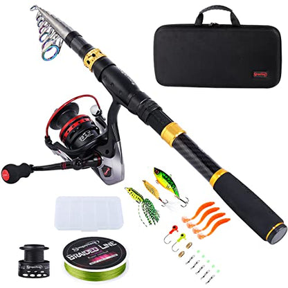 Sougayilang Fishing Rod Reel Combo with Telescopic Fishing Pole Spinning Reel Carrier Bag for Travel Saltwater Freshwater Fishing - size: 5.91 ft, style: B-full Kits With Carrier Case-style 2