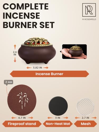 Bakhoor Incense Burner for Charcoal & Resin – Ceramic Frankincense Burner with Lid, Stainless Steel Mesh and Heat-Resistant Cotton Lining for Daily Ritual, Matte Brown - color: Brown
