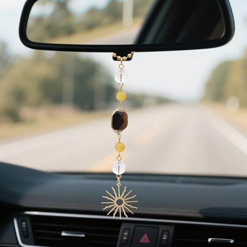 CASONA Car Hanging Decor,Crystal Rear View Mirror Accessories - color: Yellow