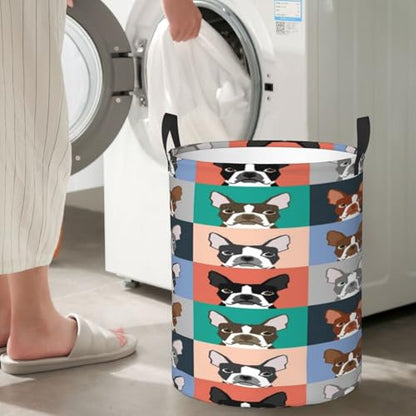 Boston Terrier Dog Round Waterproof Oxford Cloth Laundry Basket Multi-Purpose Storage Basket Toys Books Clothes Storage Basket - color: Black 9