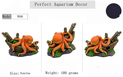 Small Aquarium Decoration Cute Octopuse Design Fish Tank Ornament Shipwreck Landscaping for Mini Small 5 10 Gallons Fish Turtle Tank