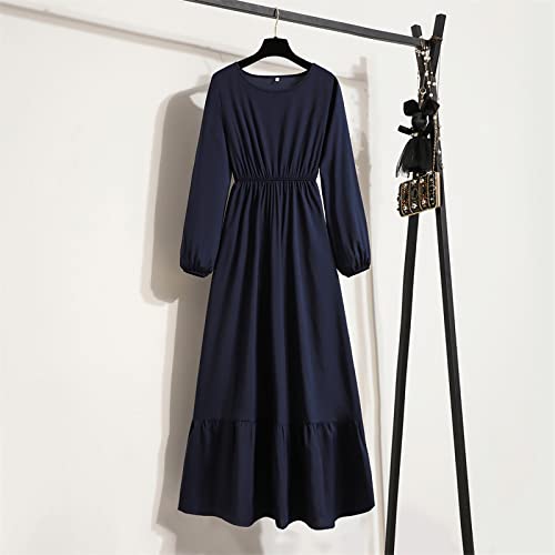 Ctreela Muslim Abaya Dress for Women Long Sleeve Tunic Islamic Prayer Dress Abaya Kaftan Dubai Dress Middle East Clothes - color: Dark Blue, size: Small