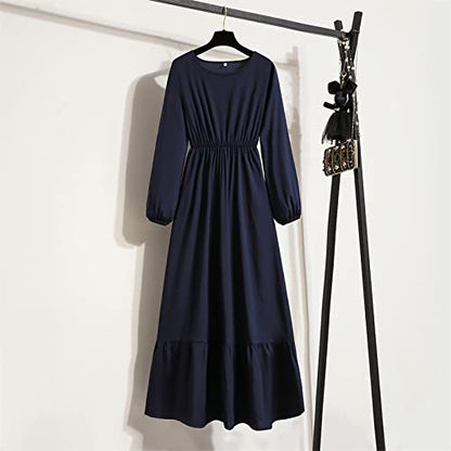 Ctreela Muslim Abaya Dress for Women Long Sleeve Tunic Islamic Prayer Dress Abaya Kaftan Dubai Dress Middle East Clothes - color: Dark Blue, size: Small