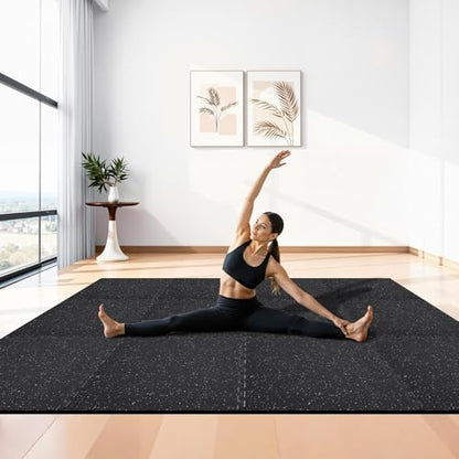 VEVOR 0.56Inch 48sq.ft 12 Tiles Gym Flooring for Home Gym, Rubber Top with High Density EVA Foam, 24 x 24In Gym Floor Exercise Equipment Mats, Interlocking Gym Mats, Puzzle Workout Mats, Black & White | Rubber Top with High Density EVA Foam, Lightweight G