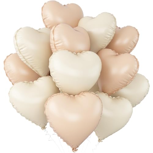 Cream White Beige Heart Balloons,12Pcs 18Inch Heart Shaped Balloons - color: Caramel Cream