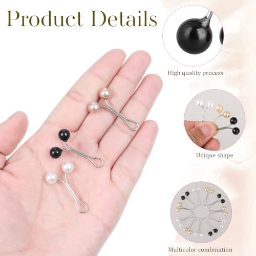 24 Pcs Hijab Clips for Women, Muslim Pearl Scarf Clips - color: Black White Gold