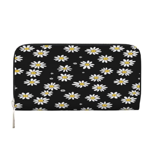 Chrysanthemum PU Leather Long Wallet for Women Men, Zipper Clutch Wallet RFID Card Holder Organizer - color: Chrysanthemum