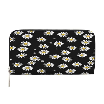 Chrysanthemum PU Leather Long Wallet for Women Men, Zipper Clutch Wallet RFID Card Holder Organizer - color: Chrysanthemum