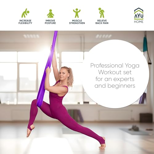 AyuHome Aerial Silks Kit for Home - Premium Yoga Swing for Adults with 660 lbs Capacity - Versatile Aerial Yoga Hammock for Gymnastics Training - color: Aerial silk - Purple New