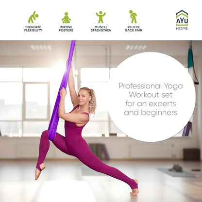 AyuHome Aerial Silks Kit for Home - Premium Yoga Swing for Adults with 660 lbs Capacity - Versatile Aerial Yoga Hammock for Gymnastics Training - color: Aerial silk - Purple New