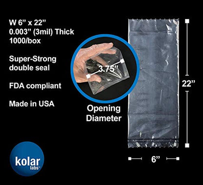 RESILIA Plastic, Leak-Proof Shipping Bags for Live Fish - 6" x 22" 3 Mil, 0.003 Inch, Double Bottom Seal, for Freshwater & Saltwater Fish, Case of 1000 - size: 1000 count