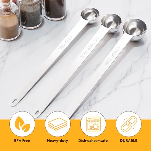 2PCS 1TSP(5ml) Extra Long Handle Measuring Spoon, 18/8 Stainless Steel | Food-Grade SS 304, Accurate, BPA-Free, Dishwasher Safe, Engraved Marking, Kitchen Essential - size: 1tsp|5ml