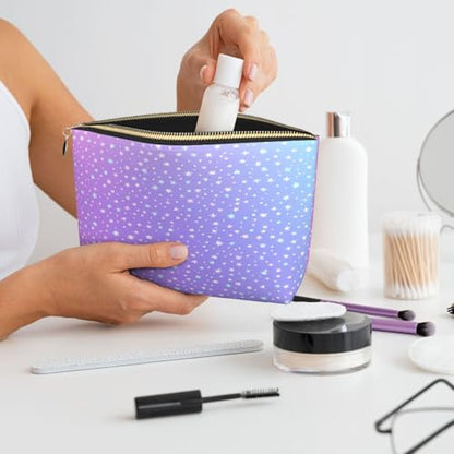 Leather Makeup Bag for Purse, Waterproof Small Toiletry Bag with Zipper, Cute Cosmetic Bags for Women, Pink Blue Purple with Tiny Stars Travel Pouch - color: Pink Blue Purple With Tiny Stars