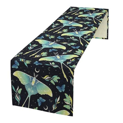 Bohemia Butterfly Moth Table Runner, Boho Wildflower Moon Phase Botanical Print Table Runner for Home Kitchen Dining Patio Holiday Party 13x36in - color: Moth-2, size: W13''xL36''