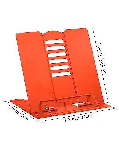 MSDADA Desk Book Stand Metal Reading Rest Book Holder Adjustable Cookbook Documents Holder Portable Sturdy Bookstands for Recipes Textbooks Tablet Music Books (Orange) - color: 0range