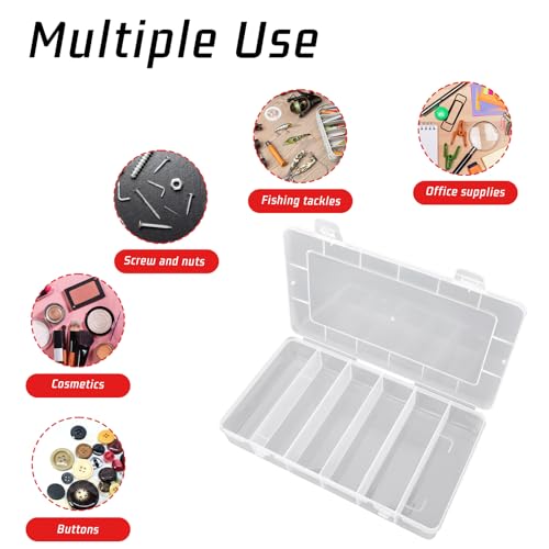 Styquenzer 2 Pack Tackle Box Organizer 6 Grids, Clear Plastic Fishing Tackle Box, Compartment Storage Box, Craft Organizer for Lure Bait Hooks Storage Screws Nail Pins(8.18×4.64×1.29inch)
