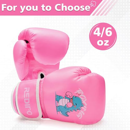 Kids Boxing Gloves, Youth Boxing Training Gloves for Kids 3-9 Year Boys and Girls, 4&6OZ Fighting Gloves, Punching Bag Kickboxing Thai Mitts MMA Training Sparring Gloves - color: Pink, size: 6OZ
