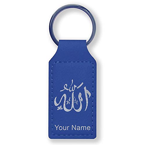 LaserGram Rectangle Keychain, Allah 1, Personalized Engraving Included (Dark Blue) - color: Dark Blue