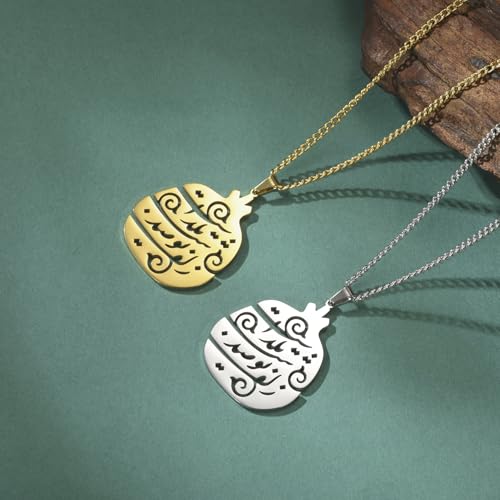Persian Pomegranate Life is Beautiful Necklace Inspirational Iranian Calligraphy Pendant Muslim Amulet Jewelry Iran Souvenir Gift for Women - color: gold