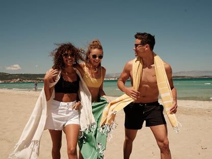 BAY LAUREL Turkish Beach Towel with Travel Bag 39 x 71 Quick Dry Sand Free Lightweight Large Oversized Towels Light - color: Lemon Yellow