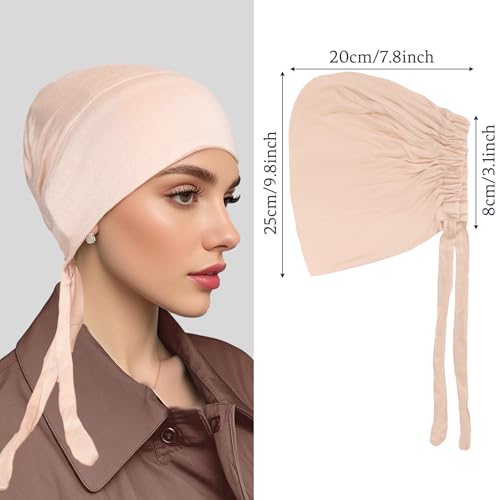 5Pcs Islamic Muslim Under Hijab Cap Inner UnderScarf for women Inner Under Scarf Hat Hijab Cap with Tie Back Closure - color: Black\blue\white\beige\khaki