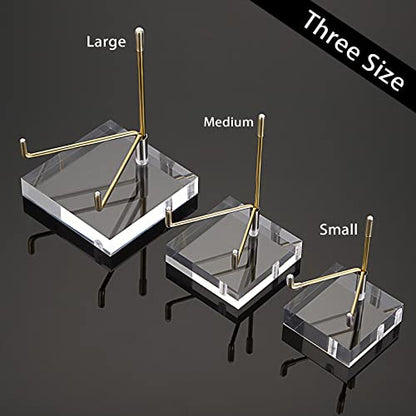 Hipiwe Adjustable Metal Arms Display Stand Easel with Acrylic Base, Medium | Display Easel Holder for Fossil Coral Geodes Rock Mineral Agate Crystals Seashell and Small Collectibles, 2x2x3 inch
