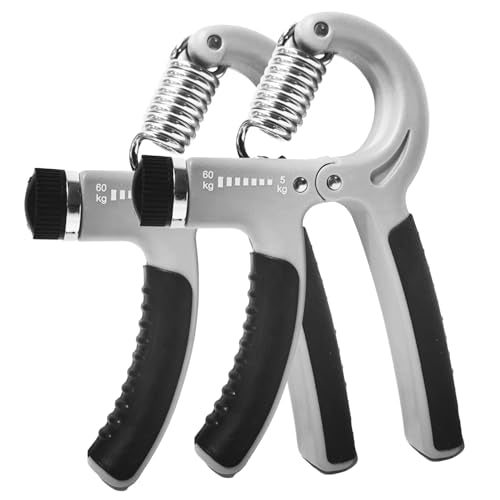 Hand Grip Strengthener 2 Pack Adjustable Resistance 5-60kg (10-130lb) Forearm Wrist Finger Exerciser Grip Strength Trainer Squeezer for Workout - color: Grey