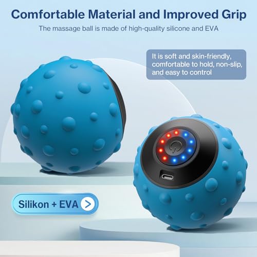 Upgraded Vibrating Massage Ball with 5-Speed, LED Display, Rechargeable Massage Vibrating Ball for Relieving Muscle Pressure, Electric Massager for Fitness/Yoga/Training (Blue) - color: Light Blue