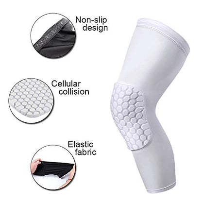 PISIQI Knee Pads Compression Pads Long Leg Sleeve Collision Avoidance Brace Protection Knee Sleeve for Basketball Football Volleyball Cycling (1 Pair) - color: White, size: Small