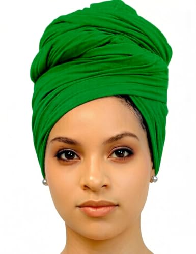 Harewom Head Wraps for Black Women Stretch Head Scarf Long African Hair Wraps Turban Headwraps Jersey Headbands - color: 1pcs -Brilliant Green