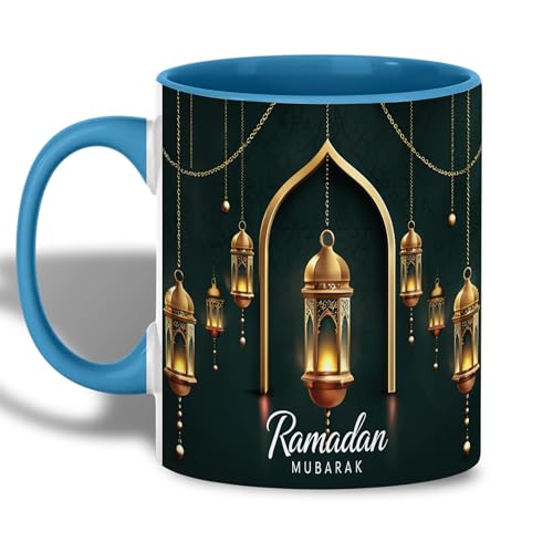 Golden Lantern Ramadan Mug, Islamic Coffee Mug, Ramadan Mubarak Gift, Muslim Tea Cup, Eid Celebration Drinkware, Elegant Islamic Decor, Gold Hanging Lanterns, Ceramic Cup for Home and Office