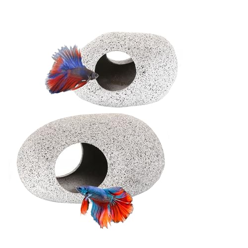 (A+B Set) 2PCS Small Fish & Shrimp Breeding, Play & Rest Aquarium Hiding Rocks, Stackable Cave Aquarium Decor Hideaway