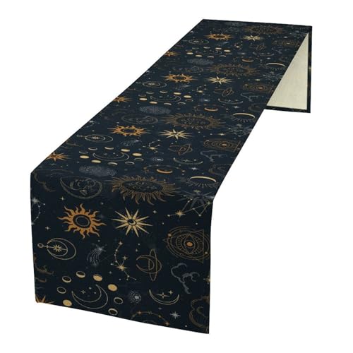 Boho Sun Moon Table Runner, Mystical Astrology Universe Galaxy Pattern Print Kitchen Dinning Table Runners for Indoor Outdoor Home Wedding Party Holiday Decor, 13x36 Inch - color: Sun Moon-1, size: 13"W x 36"L