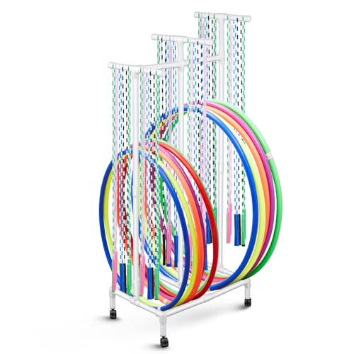 Duraaamo PVC Hoop Cart Plastic Jump Rope Rack with Wheels Movable Hoop and Rope Holder PE Equipment Stand for Storage Indoor Outdoor Sports Elementary School Gear, 28 x 18 x 69 Inch