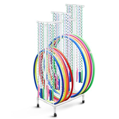 Duraaamo PVC Hoop Cart Plastic Jump Rope Rack with Wheels Movable Hoop and Rope Holder PE Equipment Stand for Storage Indoor Outdoor Sports Elementary School Gear, 28 x 18 x 69 Inch
