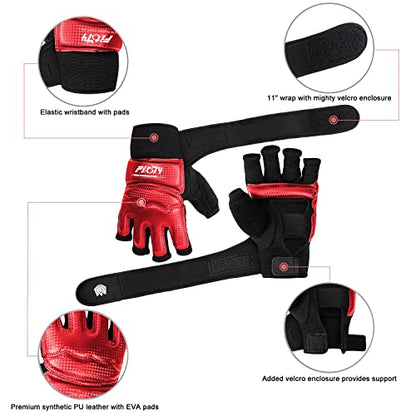 FitsT4 Sports Half Mitts MMA UFC Training Boxing Punch Bag Martial Arts Gloves - color: Red, size: X-Small